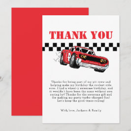 Tarjeta De Agradecimiento Cumpleaños número 2 de niño con coche de carreras 