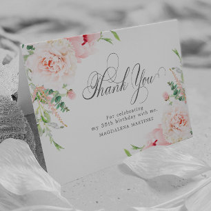 Tarjeta De Agradecimiento Cumpleaños número 35 Foto Rosado Floral Doble Plie
