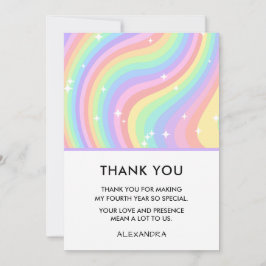 Tarjeta De Agradecimiento Cumpleaños número 4 de Rainbow Girl