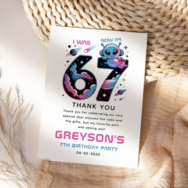 Tarjeta De Agradecimiento Cumpleaños número 7 de Cute Space | Seis y Siete A (Cute Space 7th Birthday | Six & Seven Year Old Thank You Card
)