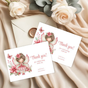 Tarjeta De Agradecimiento Cumpleaños número 8 Gracias Hada Floral Pastel Ros