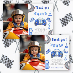 Tarjeta De Agradecimiento Cumpleaños número uno de carreras de autos Gracias