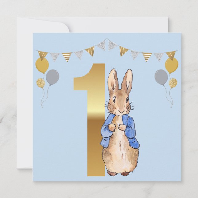 Tarjeta De Agradecimiento Cumpleaños número uno de Peter Rabbit (Anverso)