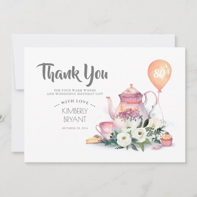 Tarjeta De Agradecimiento Cumpleaños Par-Tea Floral Gracias (Anverso)