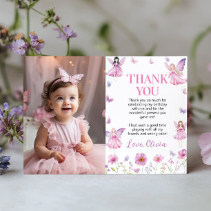 Tarjeta De Agradecimiento Cumpleaños Pastel de Jardín Floral de Hada Mágica