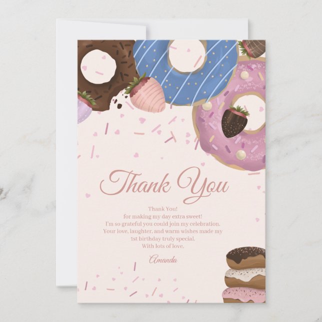 Tarjeta De Agradecimiento Cumpleaños Pastel Donut Dulce para Niñas (Anverso)