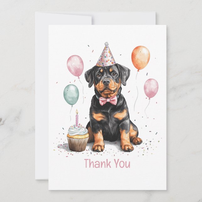 Tarjeta De Agradecimiento Cumpleaños perro Rottweiler Gracias (Anverso)