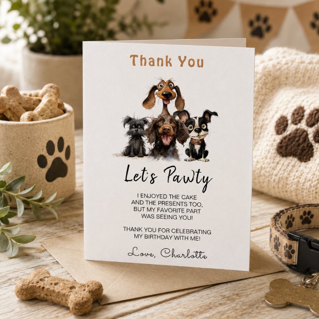 Tarjeta De Agradecimiento Cumpleaños Perro Vamos a Pawty (Dog Let's Pawty Birthday Thank You Card)