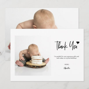 Tarjeta De Agradecimiento Cumpleaños personalizado 1 año 2 fotos moderno