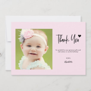 Tarjeta De Agradecimiento Cumpleaños personalizado con foto en rosa y letra