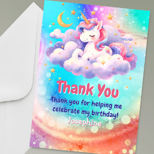 Tarjeta De Agradecimiento Cumpleaños personalizado de unicornio rosa aqua li