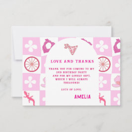 Tarjeta De Agradecimiento Cumpleaños Personalizado de Vaquera Rosa a Cuadros