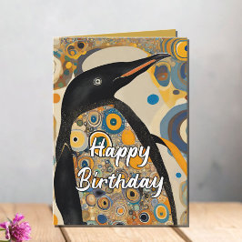 Tarjeta De Agradecimiento Cumpleaños personalizado del pingüino Art Nouveau 