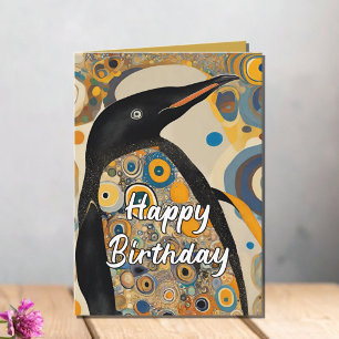 Tarjeta De Agradecimiento Cumpleaños personalizado del pingüino Art Nouveau