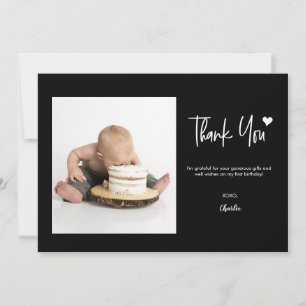 Tarjeta De Agradecimiento Cumpleaños personalizado foto moderna negro blanco