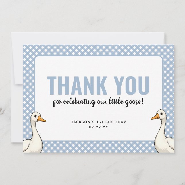 Tarjeta De Agradecimiento Cumpleaños personalizado moderno azul de un ganso  (Reverso)