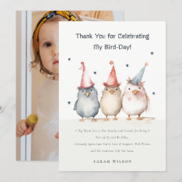 Tarjeta De Agradecimiento Cumpleaños personalizado para niños con pájaros de