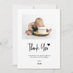 Tarjeta De Agradecimiento Cumpleaños personalizado primera foto moderno guió