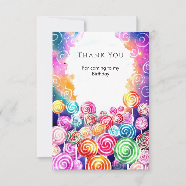 Tarjeta De Agradecimiento Cumpleaños Personalizado Soñado de Candyland (Anverso)