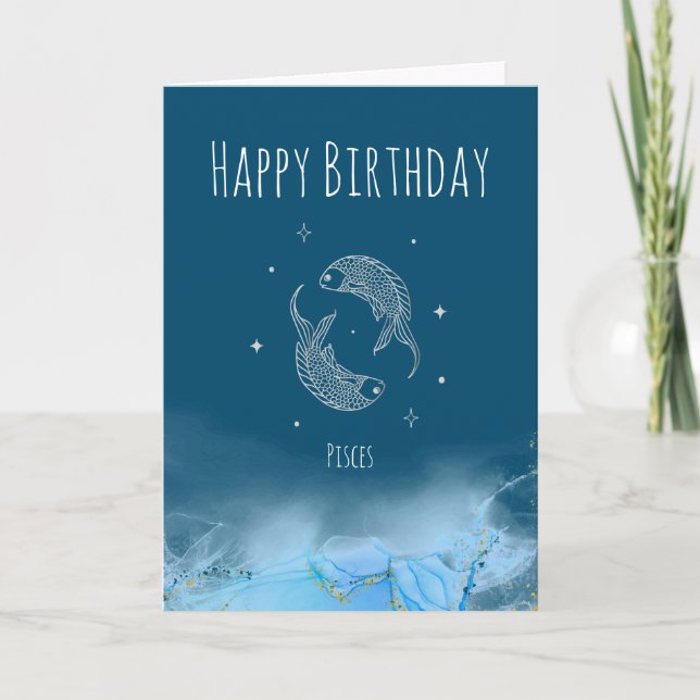 Tarjeta De Agradecimiento cumpleaños personalizado zodiac Estrella Pisces ma (Anverso)