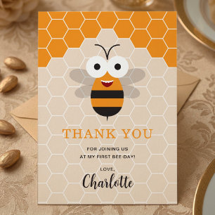 Tarjeta De Agradecimiento Cumpleaños Primer Día de la Abeja Niña Bebé