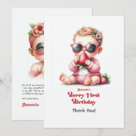 Tarjeta De Agradecimiento Cumpleaños Primera Fresa Niña