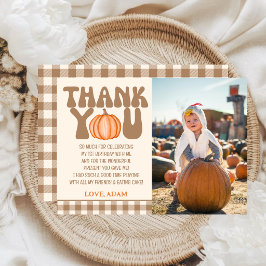 Tarjeta De Agradecimiento Cumpleaños Primero Calabacita Gingham Otoño