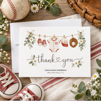 Tarjeta De Agradecimiento Cumpleaños primero de béisbol con acuarela vintage