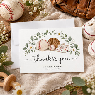 Tarjeta De Agradecimiento Cumpleaños primero de béisbol de acuarela vintage