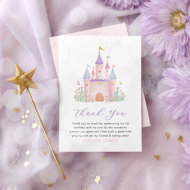 Tarjeta De Agradecimiento Cumpleaños Princesa Castillo Encantado Niñas (Princess Castle Thank You Cards | Girl's birthday party cards)