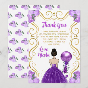 Tarjeta De Agradecimiento Cumpleaños Princesa Pelo Castaño Cumpleaños Feliz