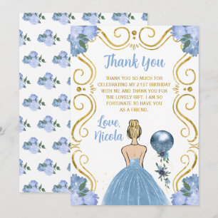 Tarjeta De Agradecimiento Cumpleaños Princesa Rubia Azul