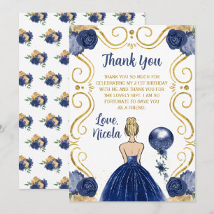 Tarjeta De Agradecimiento Cumpleaños Princesa Rubia Navy