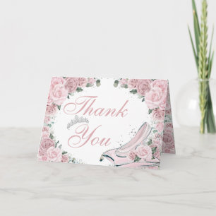 Tarjeta De Agradecimiento Cumpleaños Quinceañera Cenicienta Floral Rosa Sonr