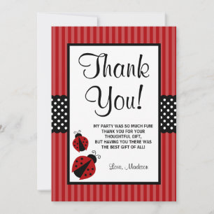 Tarjeta De Agradecimiento Cumpleaños rayado de los puntos de la mariquita
