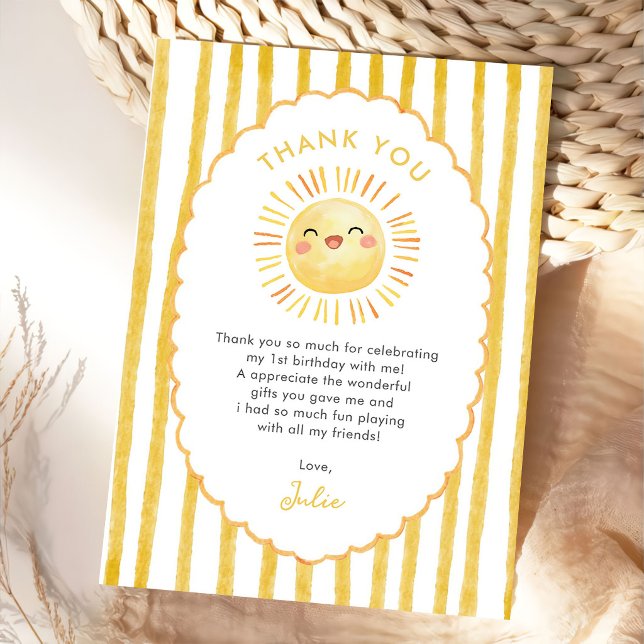 Tarjeta De Agradecimiento Cumpleaños Rayas Amarillo Sol (Subido por el creador)