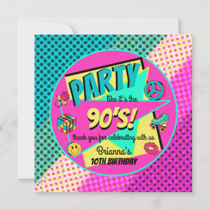 Tarjeta De Agradecimiento Cumpleaños retro neon arcoíris de los 90 para cual