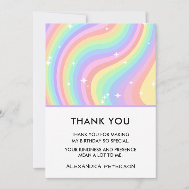 Tarjeta De Agradecimiento Cumpleaños Retro Pastel Arcoíris 6 Estrellas (Anverso)