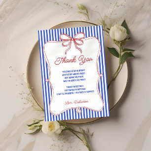 Tarjeta De Agradecimiento Cumpleaños Retro Rojo Blanco y Azul Chica American
