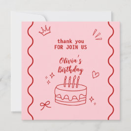 Tarjeta De Agradecimiento Cumpleaños Rojo y Rosa