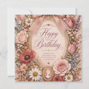 Tarjeta De Agradecimiento Cumpleaños romántico vintage personalizado con laz