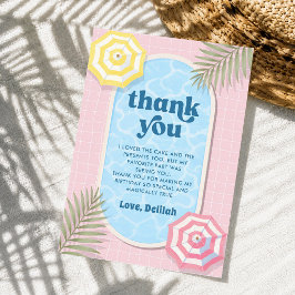 Tarjeta De Agradecimiento Cumpleaños Rosa Fiesta de Piscina de Verano en Pal