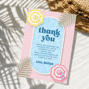 Tarjeta De Agradecimiento Cumpleaños Rosa Fiesta de Piscina de Verano en Pal