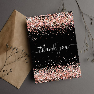 Tarjeta De Agradecimiento Cumpleaños rosa negro oro purpurina polvo gracias