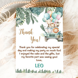 Tarjeta De Agradecimiento Cumpleaños safari lindo de niños