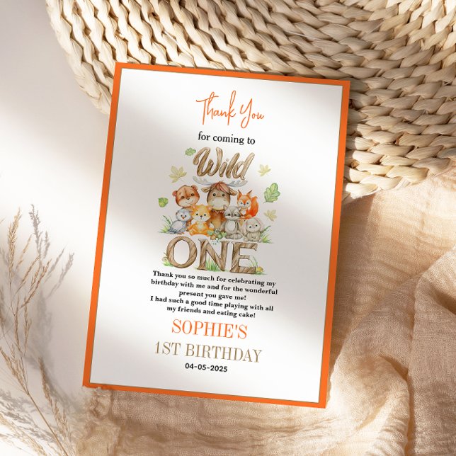 Tarjeta De Agradecimiento Cumpleaños Salvaje Animal 1er Fiesta – Safari de l (Wild One Animal 1st Birthday Party – Jungle Safari Thank You Card)