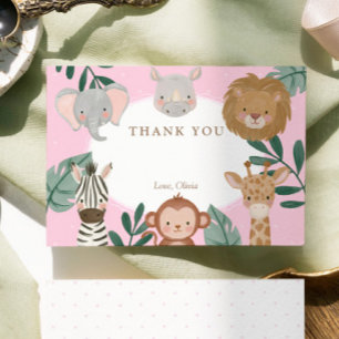 Tarjeta De Agradecimiento Cumpleaños Salvaje de Niña Safari de la Jungla Ros