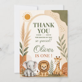 Tarjeta De Agradecimiento Cumpleaños Salvaje Safari Primero