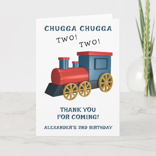 Tarjeta De Agradecimiento Cumpleaños Segundo del Tren Chugga Two Two (Anverso)
