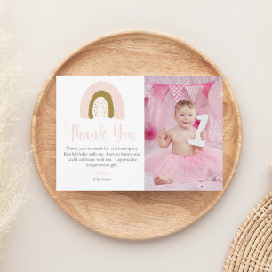 Tarjeta De Agradecimiento Cumpleaños Simple Arcoíris Acuarela Rosa